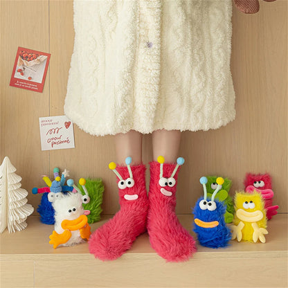 Fluffy Monster Coral Fleece Socks – Cozy Winter Sleep Socks & Cute Christmas Gift