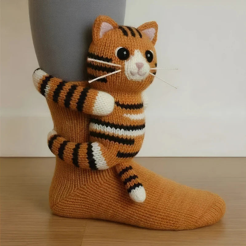 Fluffy 3D Ear Knit Animal Socks – Cute Winter Gift for Women, Teens & Kids