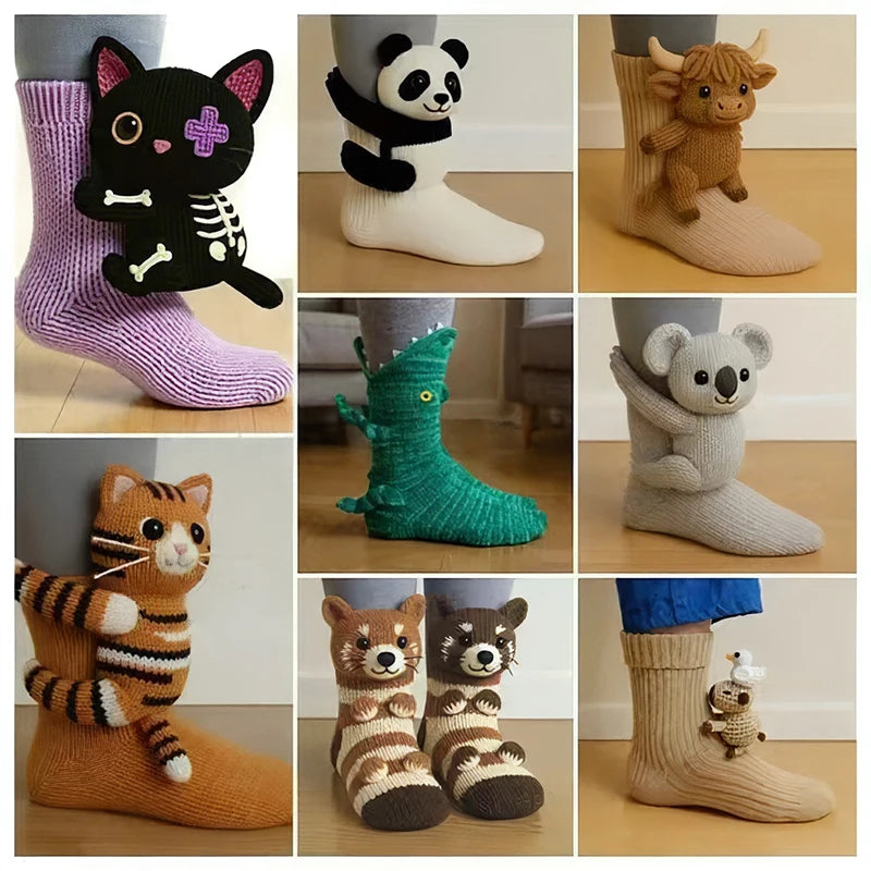 Fluffy 3D Ear Knit Animal Socks – Cute Winter Gift for Women, Teens & Kids