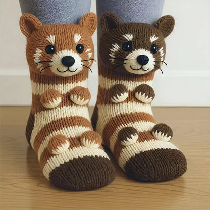 Fluffy 3D Ear Knit Animal Socks – Cute Winter Gift for Women, Teens & Kids