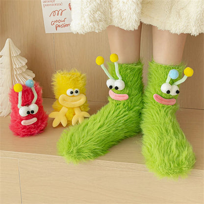 Fluffy Monster Coral Fleece Socks – Cozy Winter Sleep Socks & Cute Christmas Gift