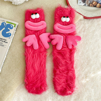 Fluffy Monster Coral Fleece Socks – Cozy Winter Sleep Socks & Cute Christmas Gift