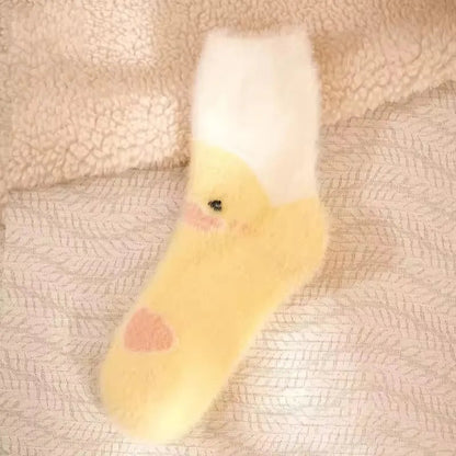 Fluffy Yellow Duck Socks for Women – Mid-Calf Kawaii Plush Cozy Fall & Winter Warmers