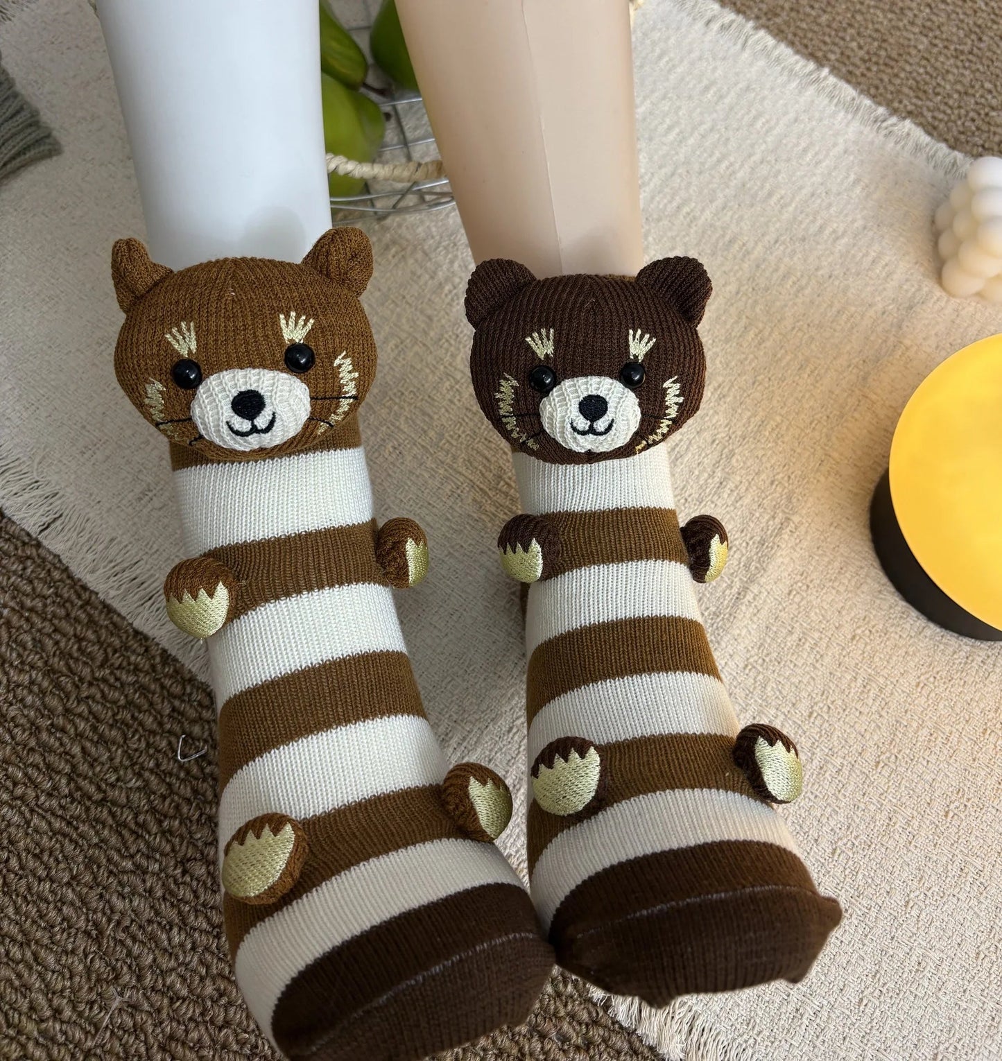 Fluffy 3D Ear Knit Animal Socks – Cute Winter Gift for Women, Teens & Kids