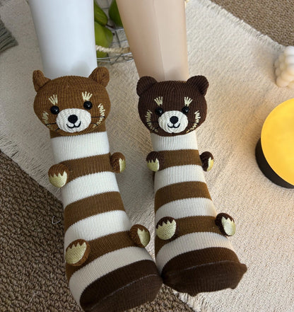 Fluffy 3D Ear Knit Animal Socks – Cute Winter Gift for Women, Teens & Kids